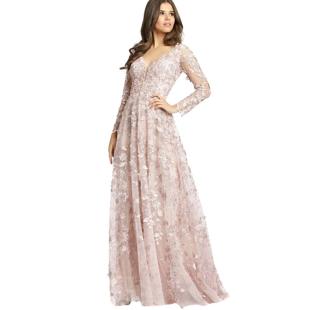NEW Mac Duggal 70224 Illusion Sleeve Floral Dress‎ Size 8